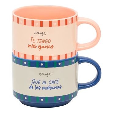 Mr. Wonderful Set de 2 tazas apilables Te tengo más ganas que al café de las mañanas